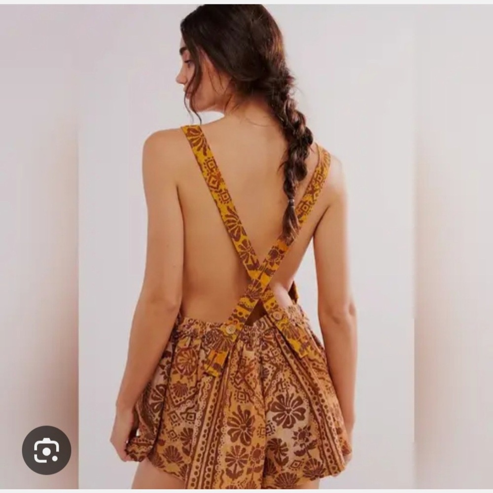 Free People Palm Bay Printed Shortalls Romper Desert Combo Medium Boho Beachy - Picture 2 of 4